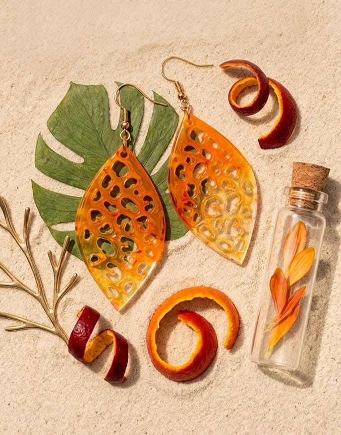 Boucles d'oreilles alvéole orange et rouge en résine