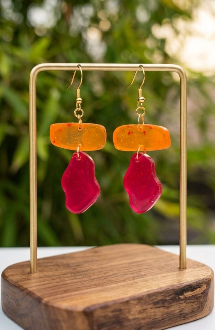 Boucles d'oreilles organiques orange et fuchsia